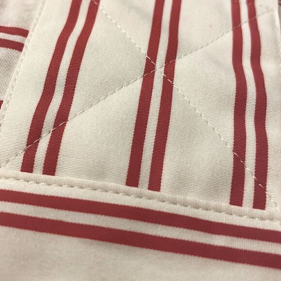 Foxcroft Summer Breezy Tunic, Non Iron, White and Red Stripe Open V-Neck - Picture 6 of 9